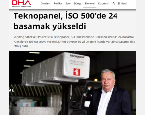 تحافظ الشركة التركية المنتجة لألواح ساندوتش العازلة ومنتجات EPS على مكانتها في قائمة غرفة إسطنبول الصناعية (ISO) لأكبر 500 شركة مصدرة